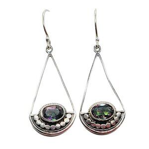 Sterling Silver Womens Bali Mystic Quartz Drop Dangle Earrings Signed ATI 925 ID